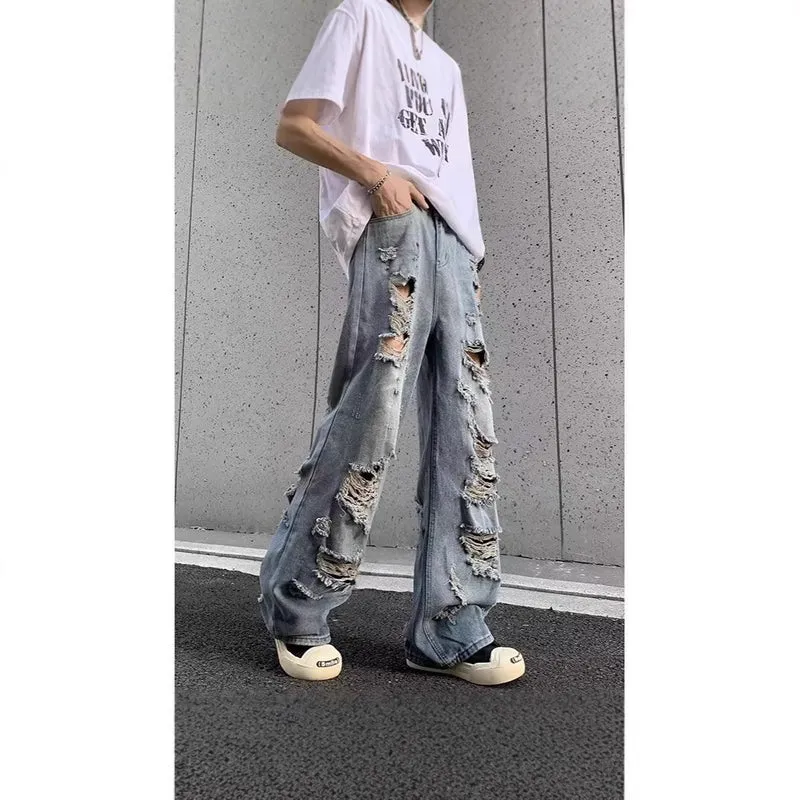Damen Modische Destroyed Baggy-Jeans Nord Taschen