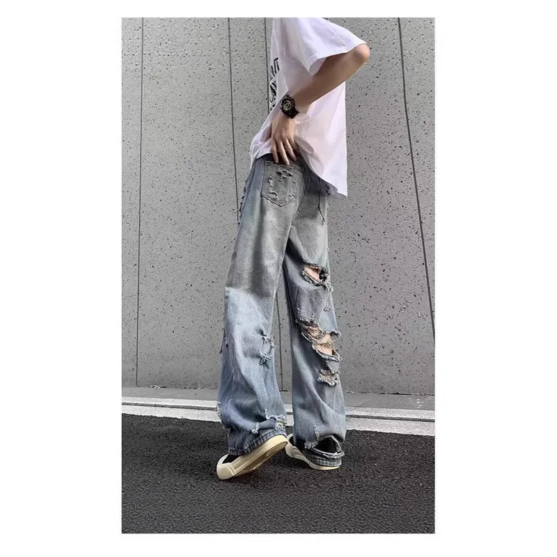 Damen Modische Destroyed Baggy-Jeans Nord Taschen