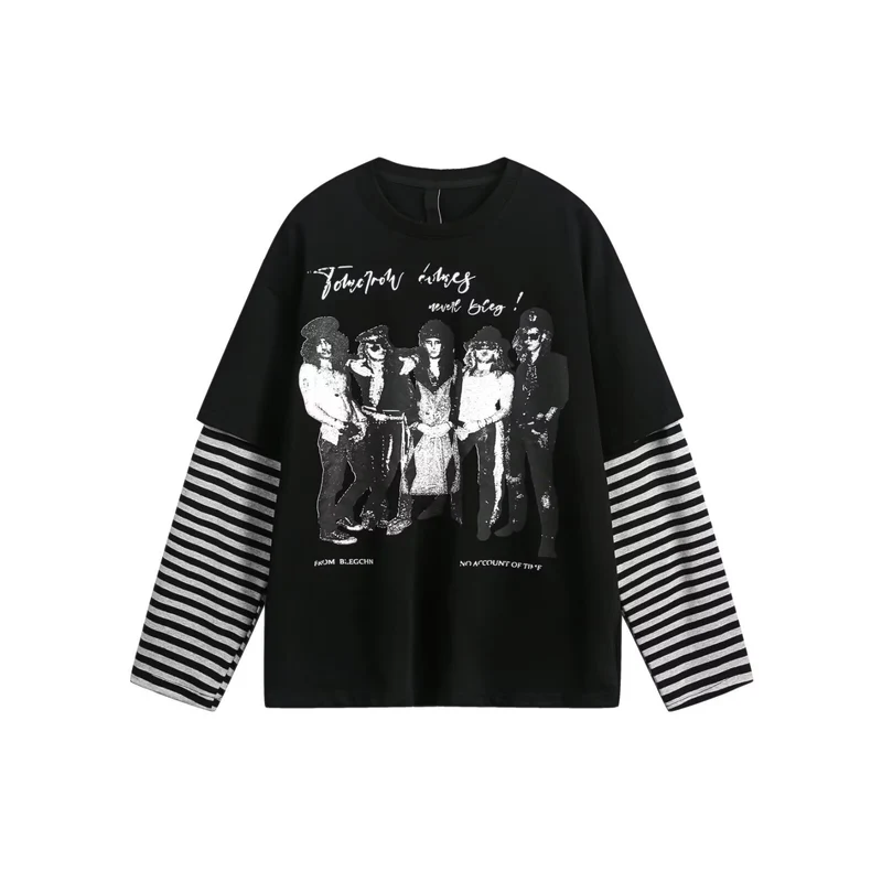 Damen Lässiges Oversized T-Shirt mit gestreiften Ärmeln Nord Taschen