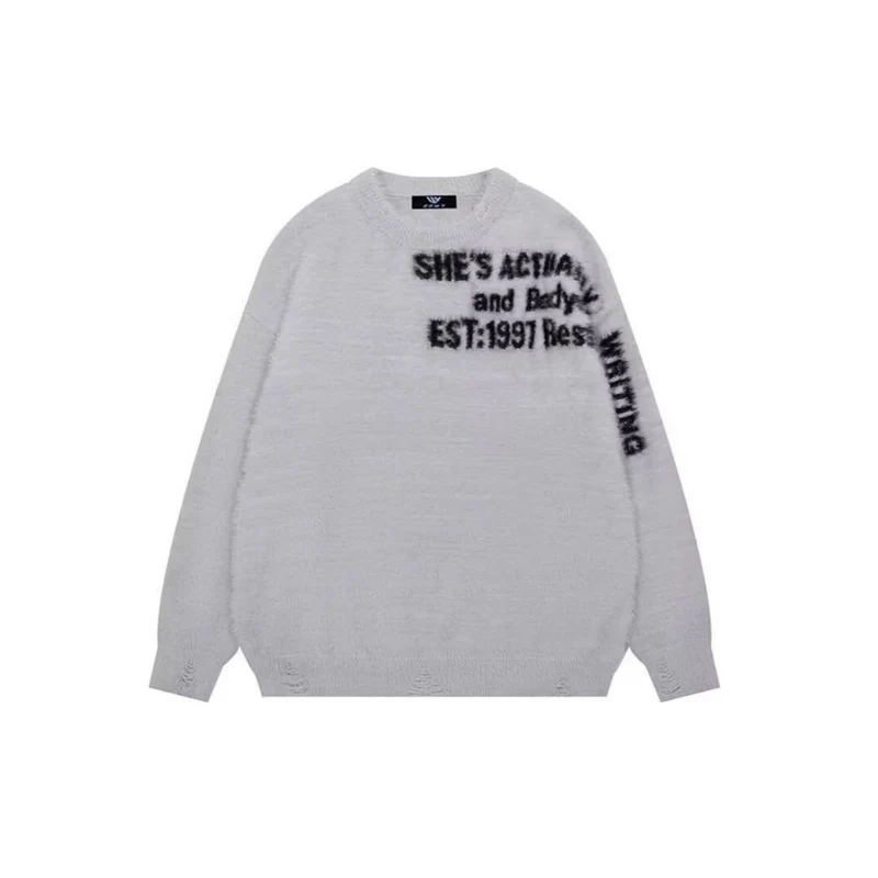 Damen Lässiger Oversized Pullover mit grafischem Print Nord Taschen