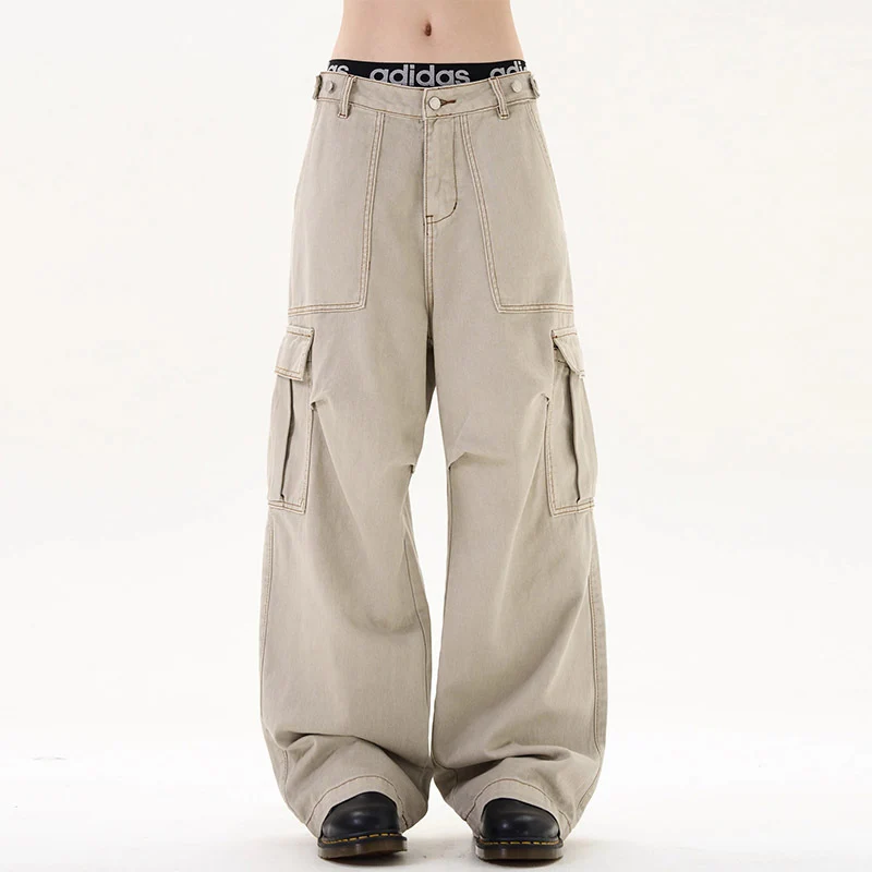 Damen Lässige Weitgeschnittene Cargo-Hose mit praktischen Taschen Nord Taschen