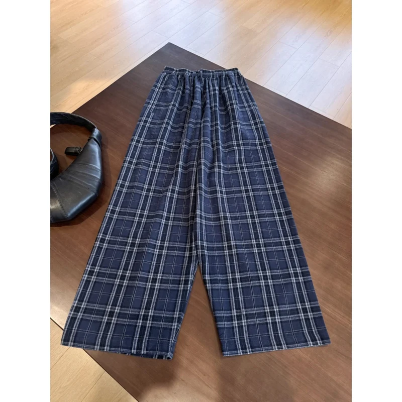 Damen Lässige Weitbein-Hosen im Karomuster Nord Taschen