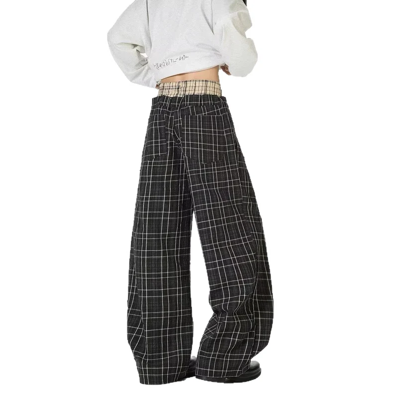 Damen Lässige Karotten-Hosen mit Karomuster Nord Taschen
