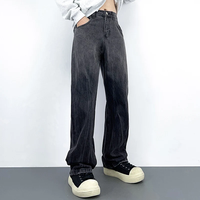 Damen Hohe Taille Baggy Jeans Nord Taschen