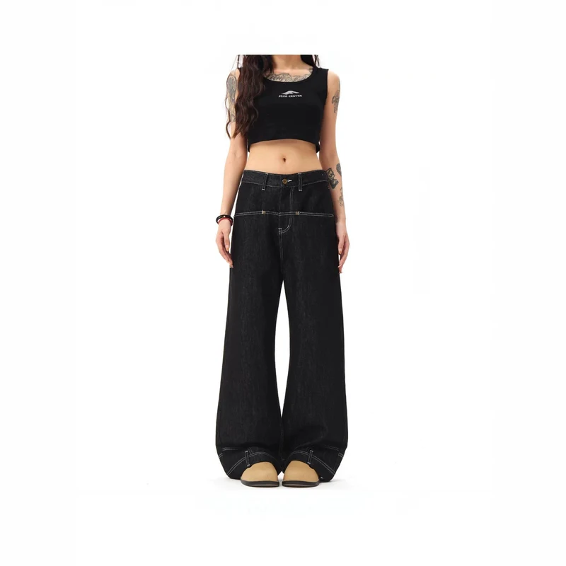 Damen Hochtaillierte Jeans mit weitem Bein Nord Taschen