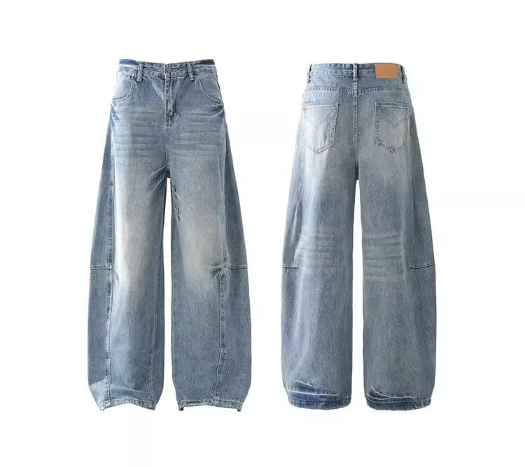 Damen Hoch taillierte Baggy-Jeans Nord Taschen