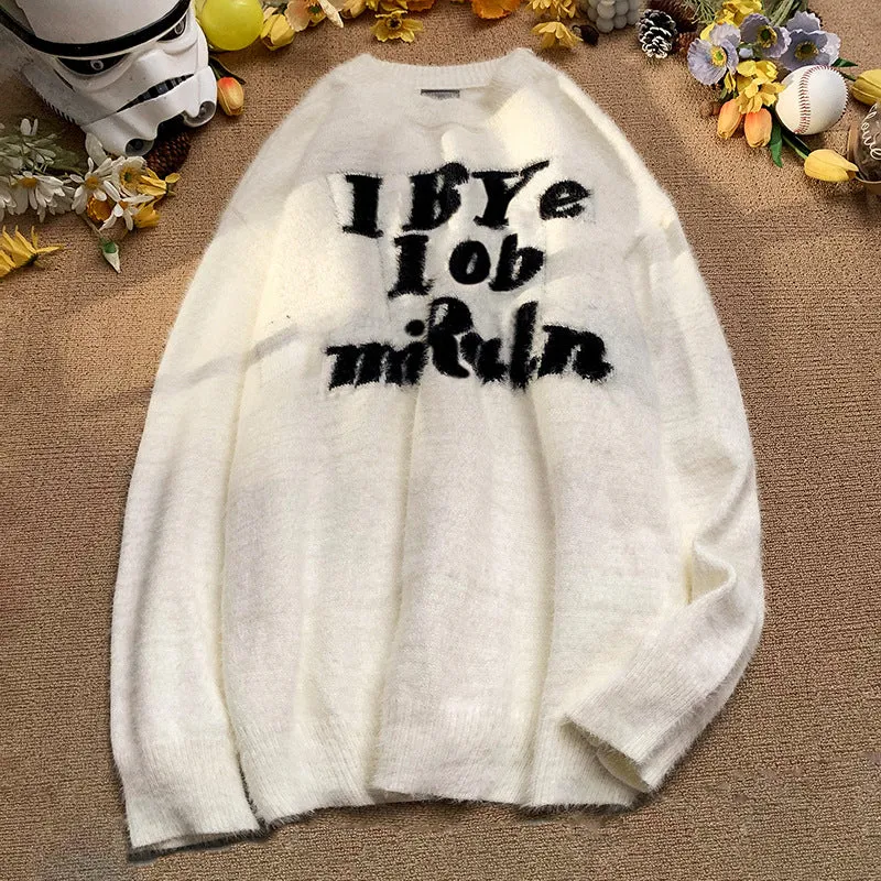 Damen Flauschiger Pullover mit kreativem Aufdruck Nord Taschen