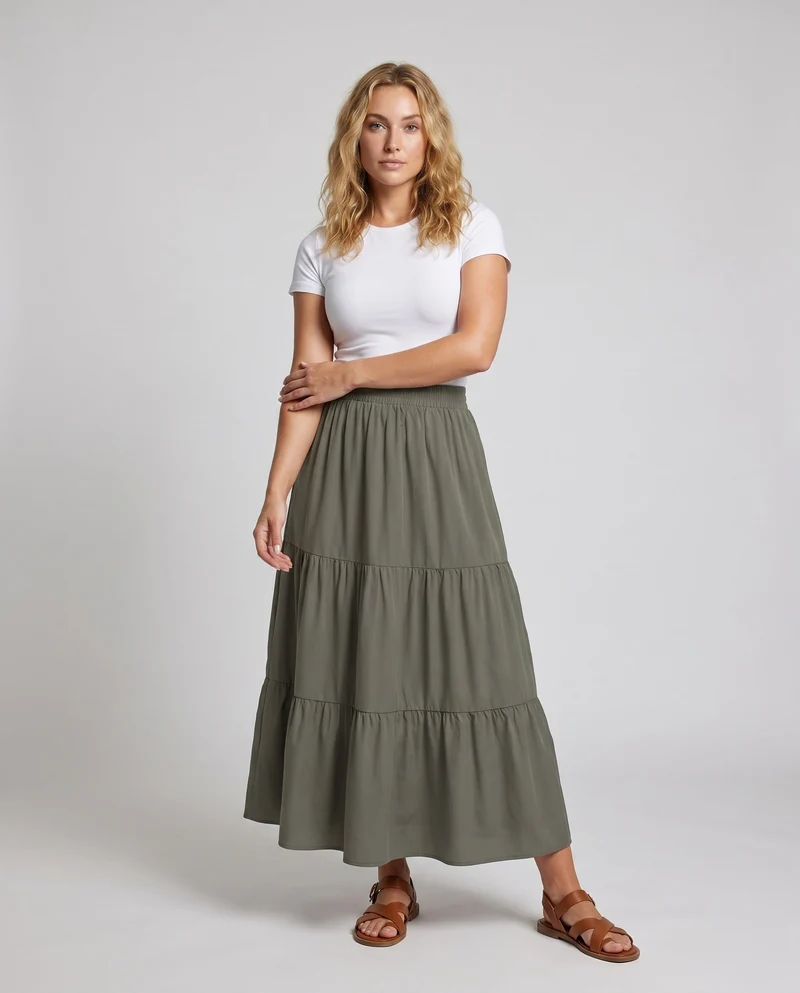 Damen Maxirock mit voluminösen Rüschendetails