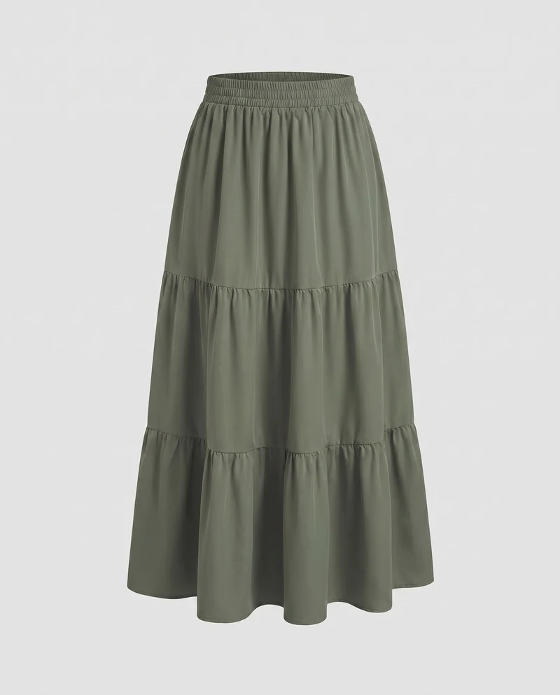 Damen Maxirock mit voluminösen Rüschendetails