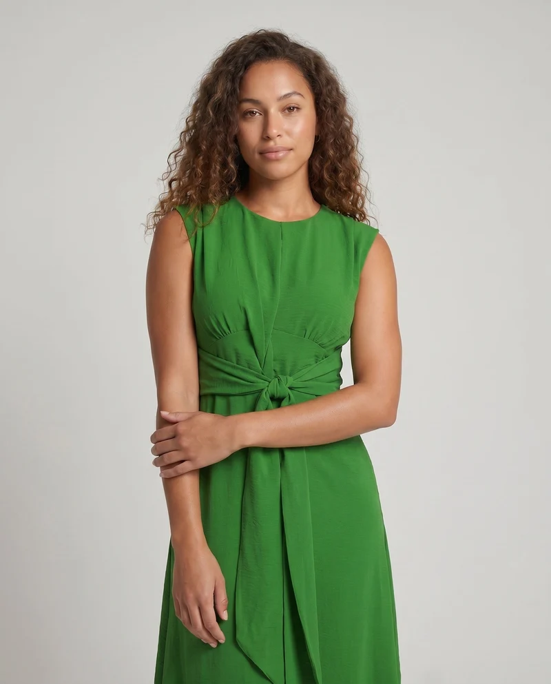 Damen Moderne Vorderliches Knotendetail MischgewNord Taschene Midaxikleid