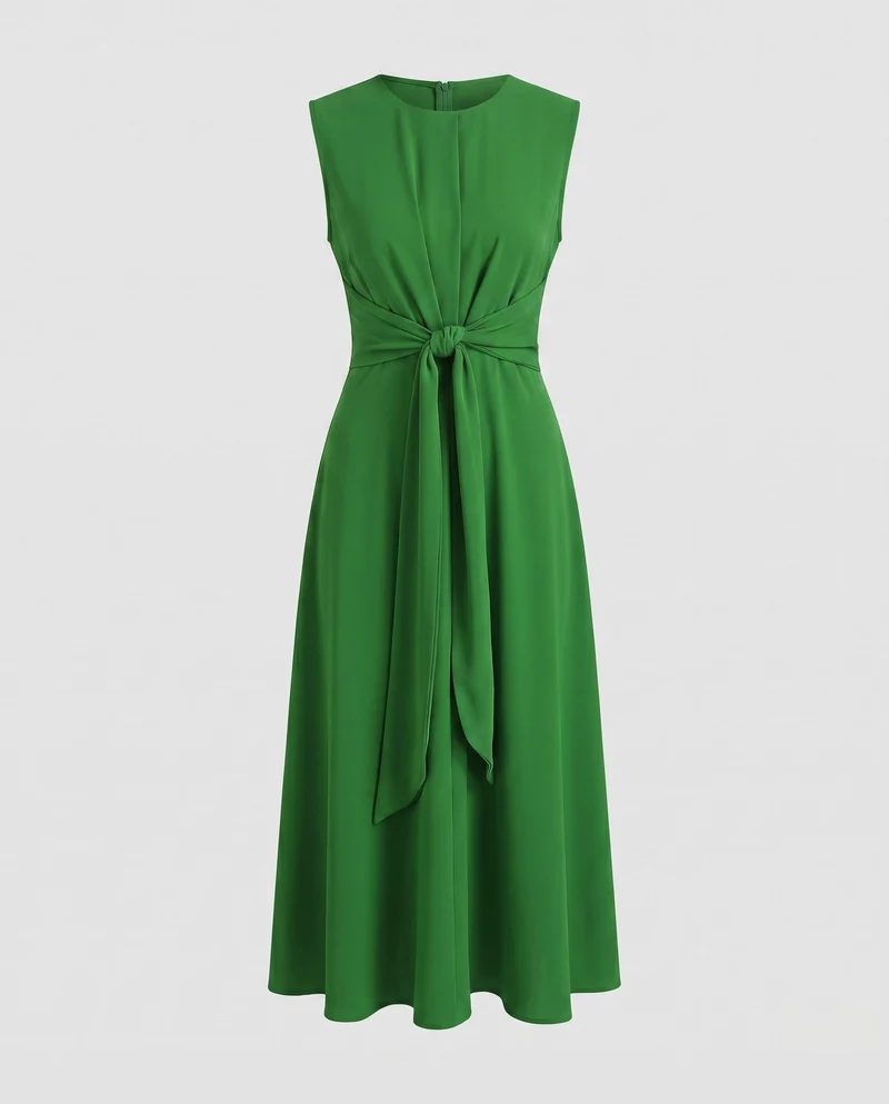Damen Moderne Vorderliches Knotendetail MischgewNord Taschene Midaxikleid
