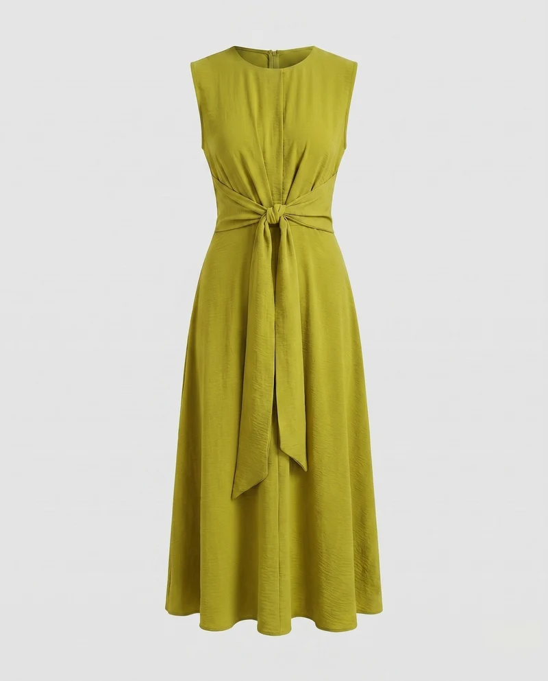 Damen Moderne Vorderliches Knotendetail MischgewNord Taschene Midaxikleid