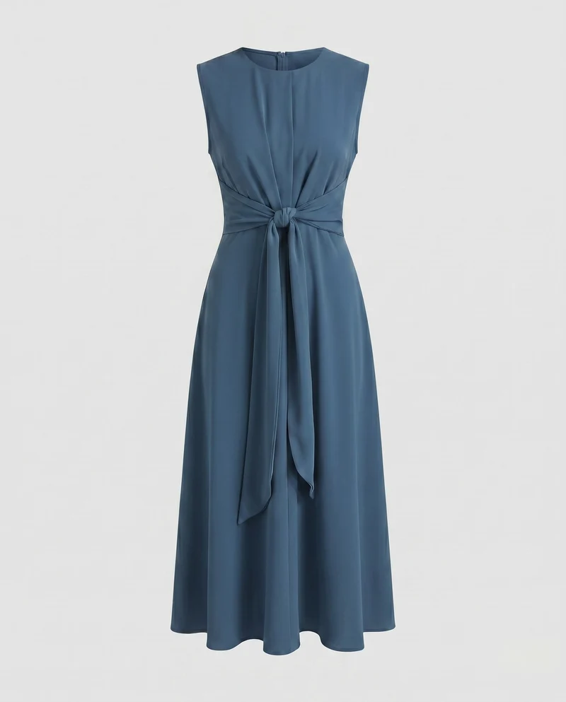 Damen Moderne Vorderliches Knotendetail MischgewNord Taschene Midaxikleid