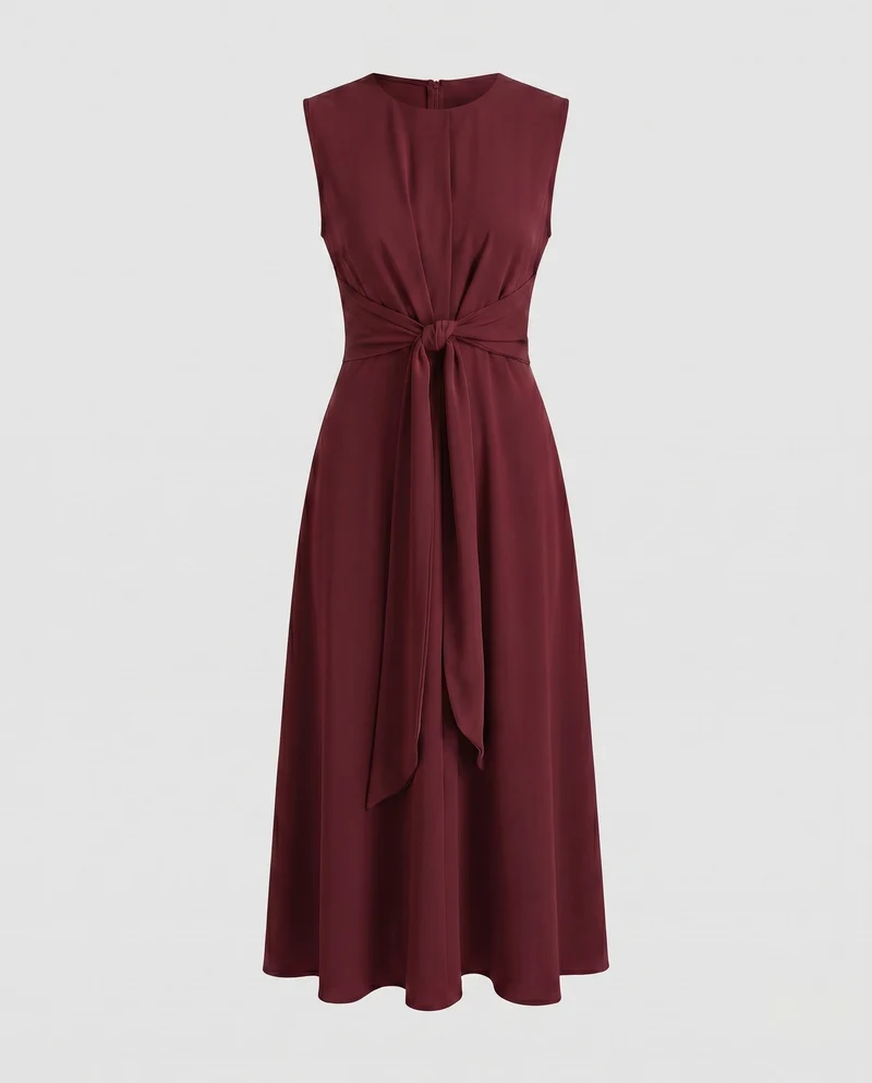Damen Moderne Vorderliches Knotendetail MischgewNord Taschene Midaxikleid