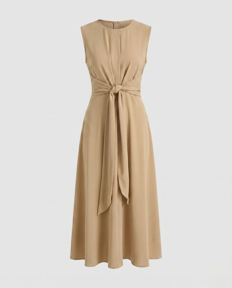 Damen Moderne Vorderliches Knotendetail MischgewNord Taschene Midaxikleid