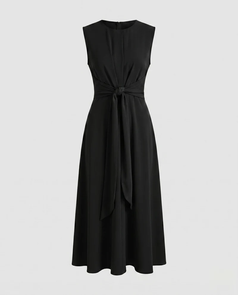 Damen Moderne Vorderliches Knotendetail MischgewNord Taschene Midaxikleid