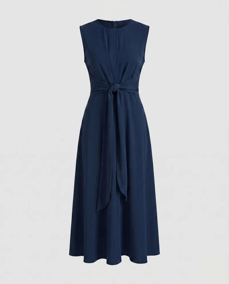 Damen Moderne Vorderliches Knotendetail MischgewNord Taschene Midaxikleid