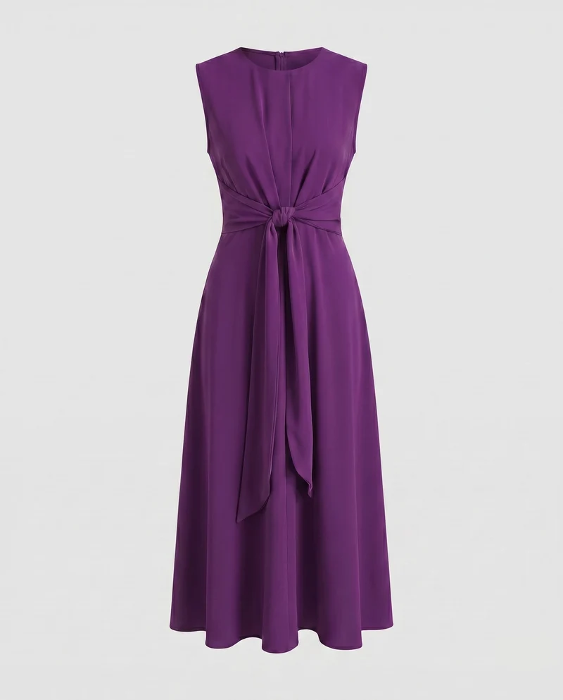 Damen Moderne Vorderliches Knotendetail MischgewNord Taschene Midaxikleid