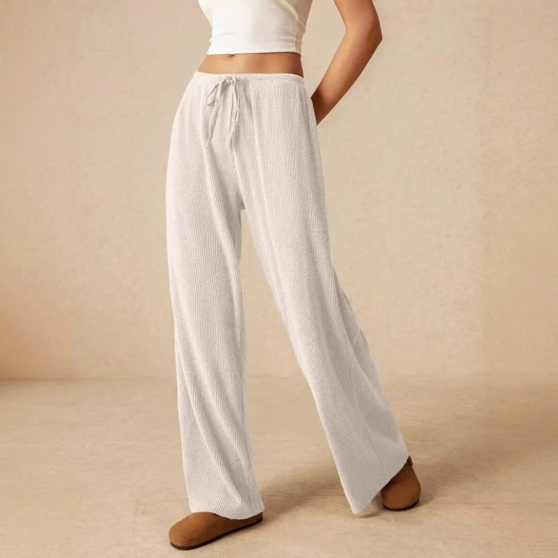 Damen weite Baumwoll-Haremshose mit hoher Taille und praktischem Kordelzug