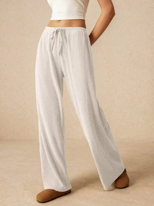 Damen weite Baumwoll-Haremshose mit hoher Taille und praktischem Kordelzug