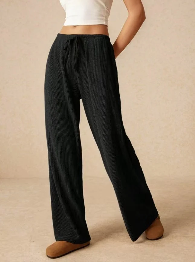 Damen weite Baumwoll-Haremshose mit hoher Taille und praktischem Kordelzug