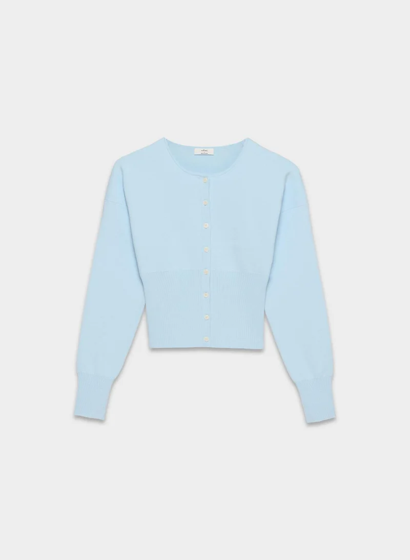 Damen Cropped Strickjacke mit Knopfleiste und Rippstrick