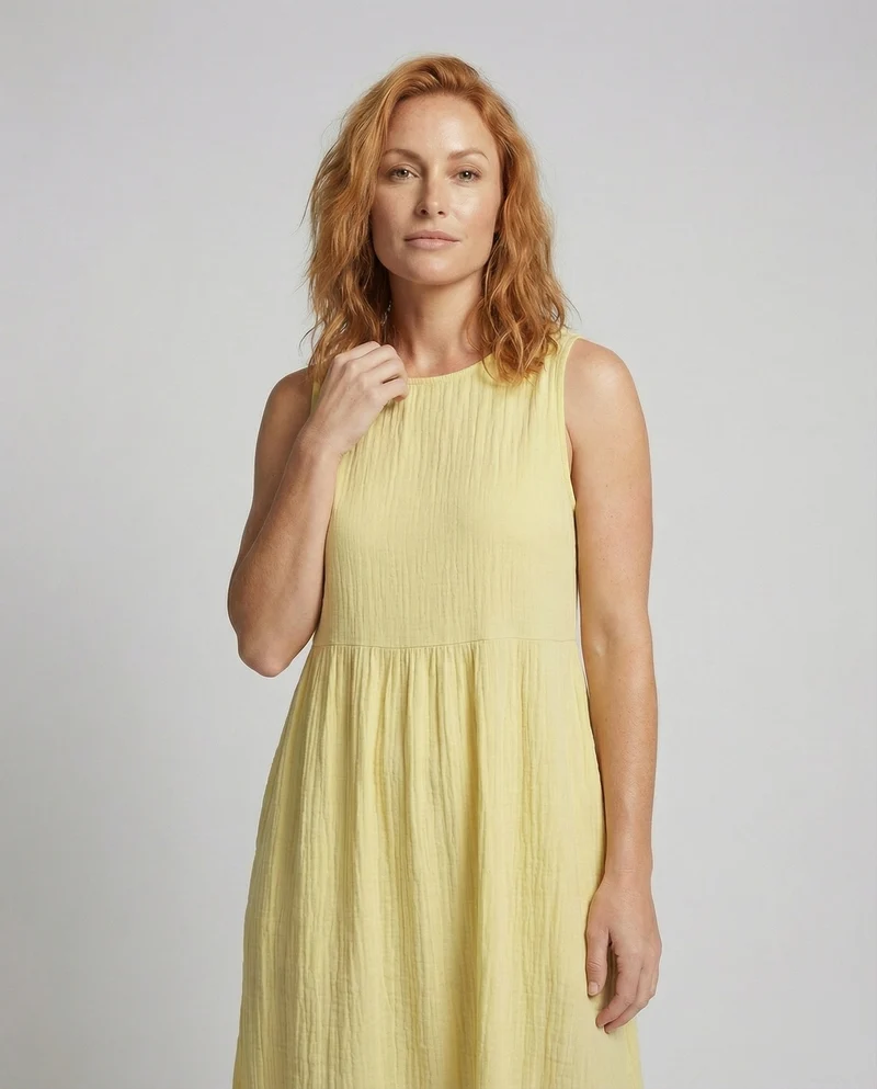 Damen luftiges A-Linien-Midikleid mit Taillenpasse