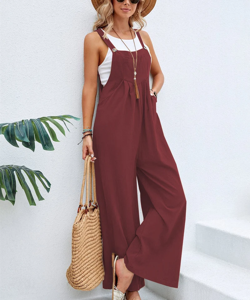 Damen Lässiger Jumpsuit mit weitem Bein und verstellbaren Trägern