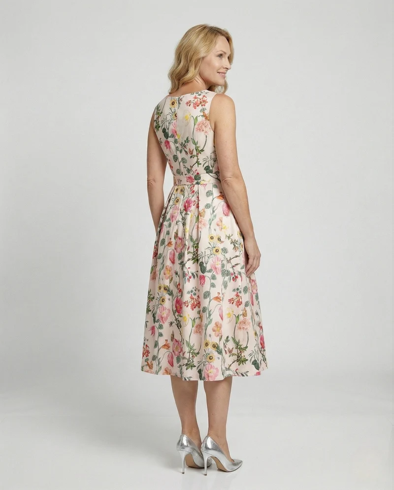 Damen Midikleid A-Linie plissiert elegant
