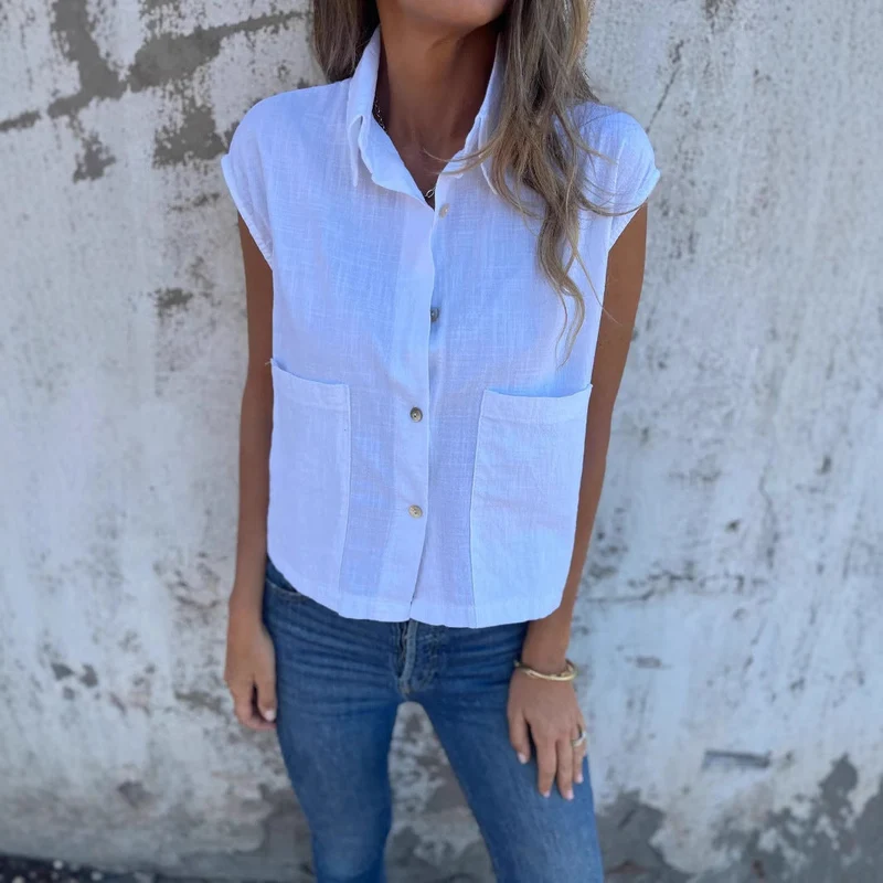 Damen Kurzarm Bluse mit praktischen Taschen
