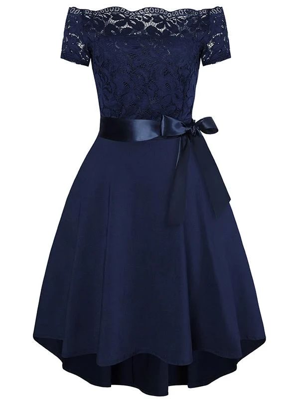 Midikleid mit Spitze, kurze Vorderseite, langer Rücken, eleganter Cocktail-Skater