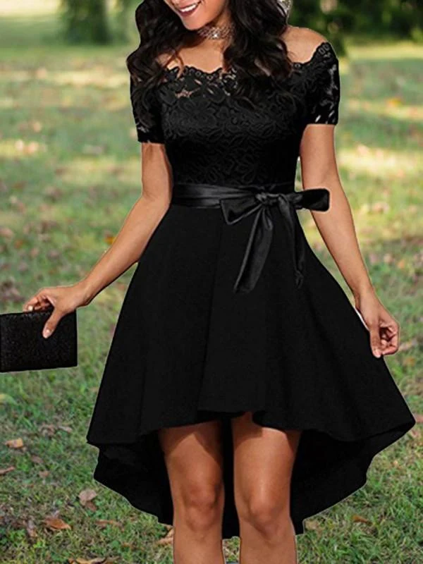 Midikleid mit Spitze, kurze Vorderseite, langer Rücken, eleganter Cocktail-Skater
