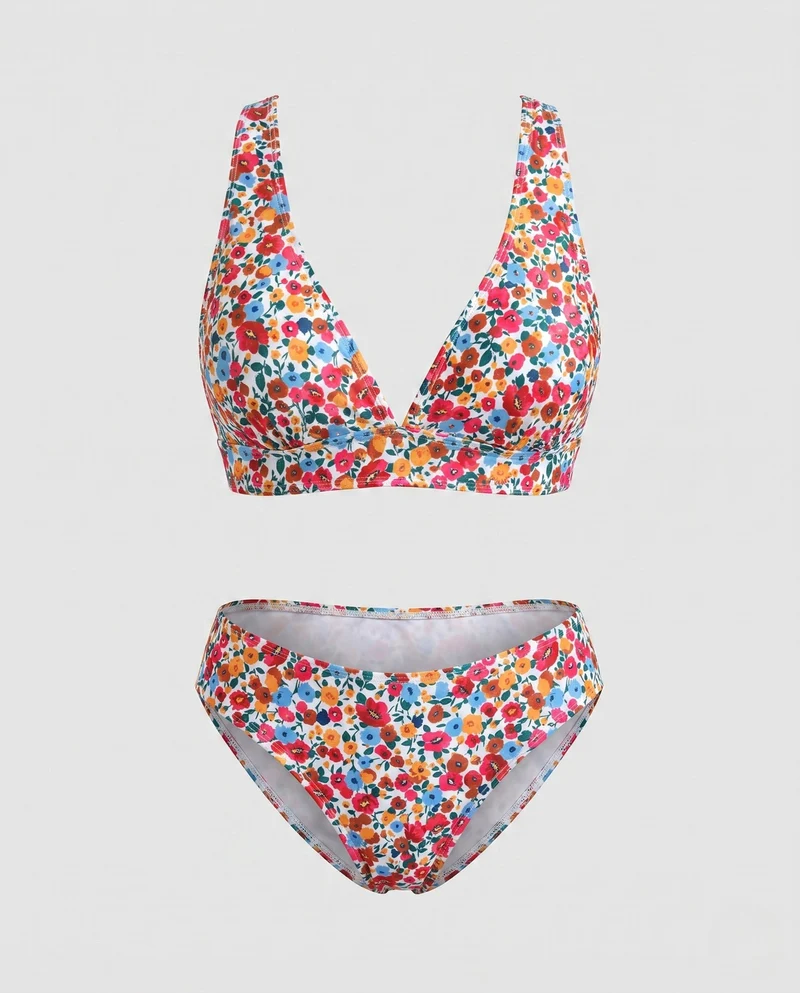 Damen Hochgeschnittener Blumenmuster Bikini Nord Taschen