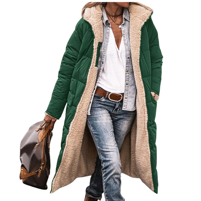 Damen lange, gefütterte Winterjacke mit Fleece-Futter