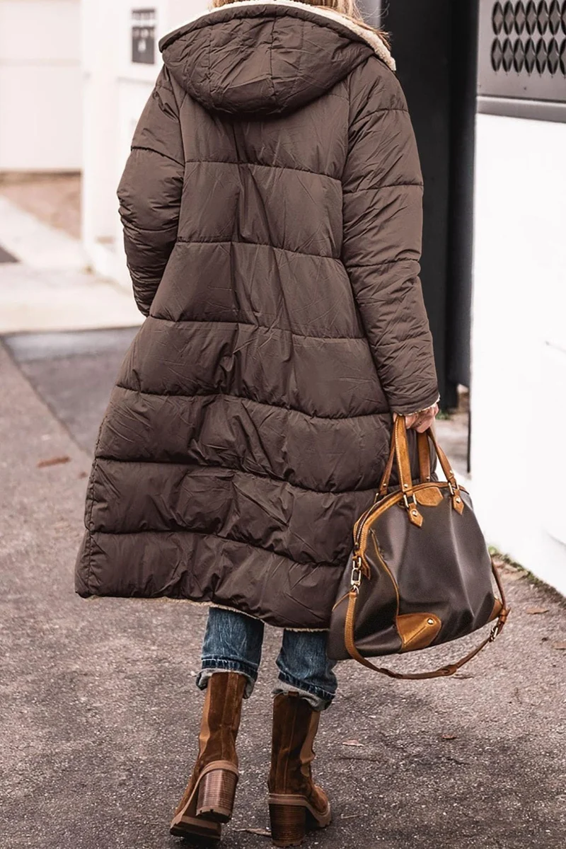 Damen lange, gefütterte Winterjacke mit Fleece-Futter