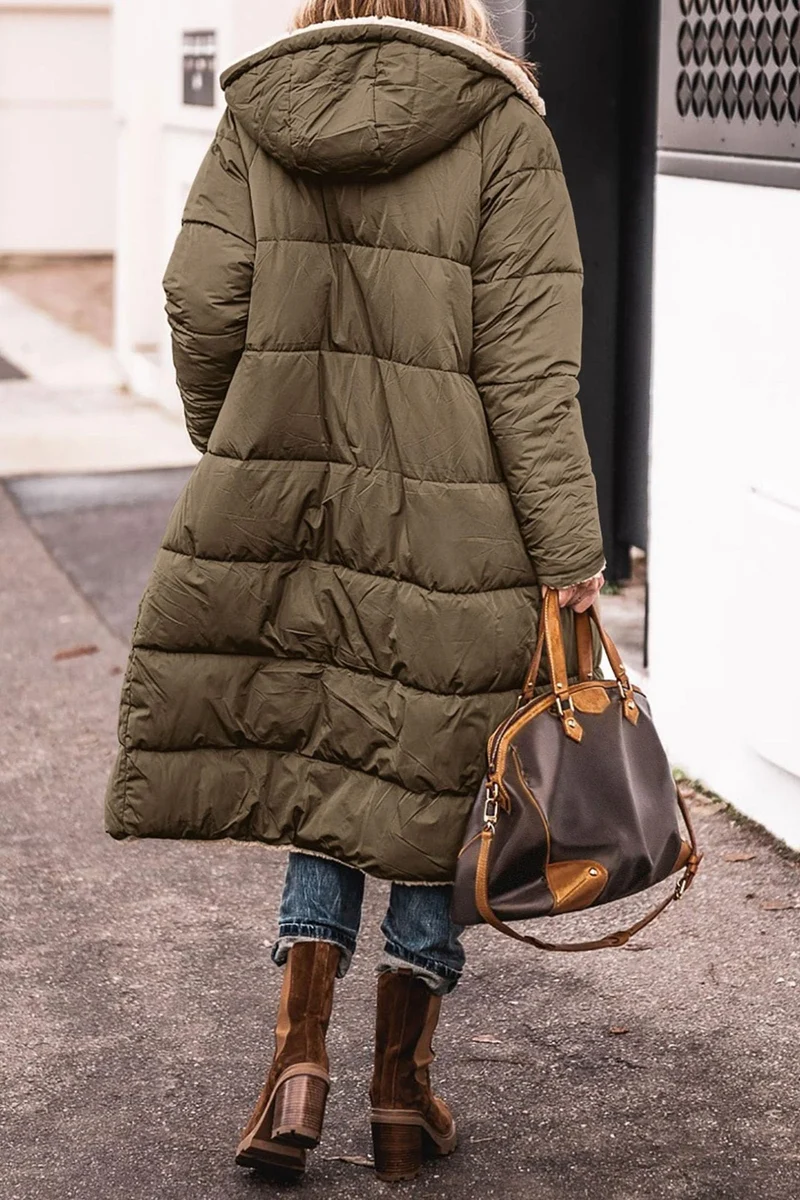 Damen lange, gefütterte Winterjacke mit Fleece-Futter