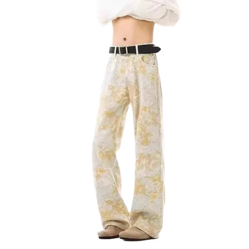 Damen Elegante und bequeme Floral-Print Weitgeschnittene Hose Nord Taschen