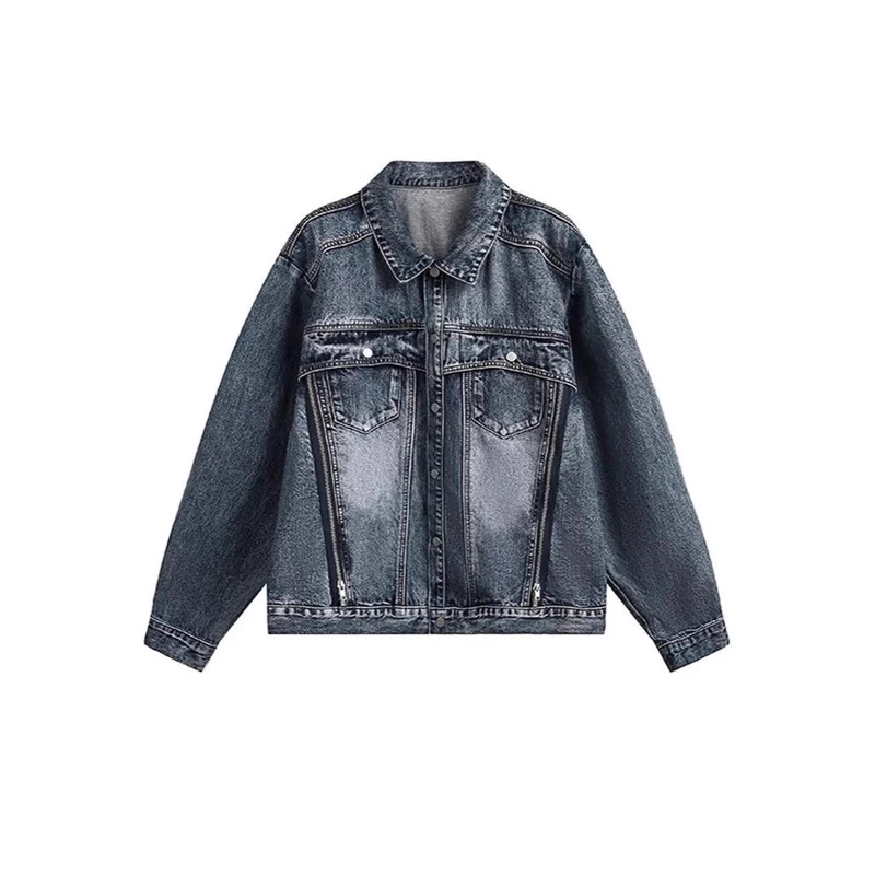 Damen Coole Oversized Jeansjacke Nord Taschen