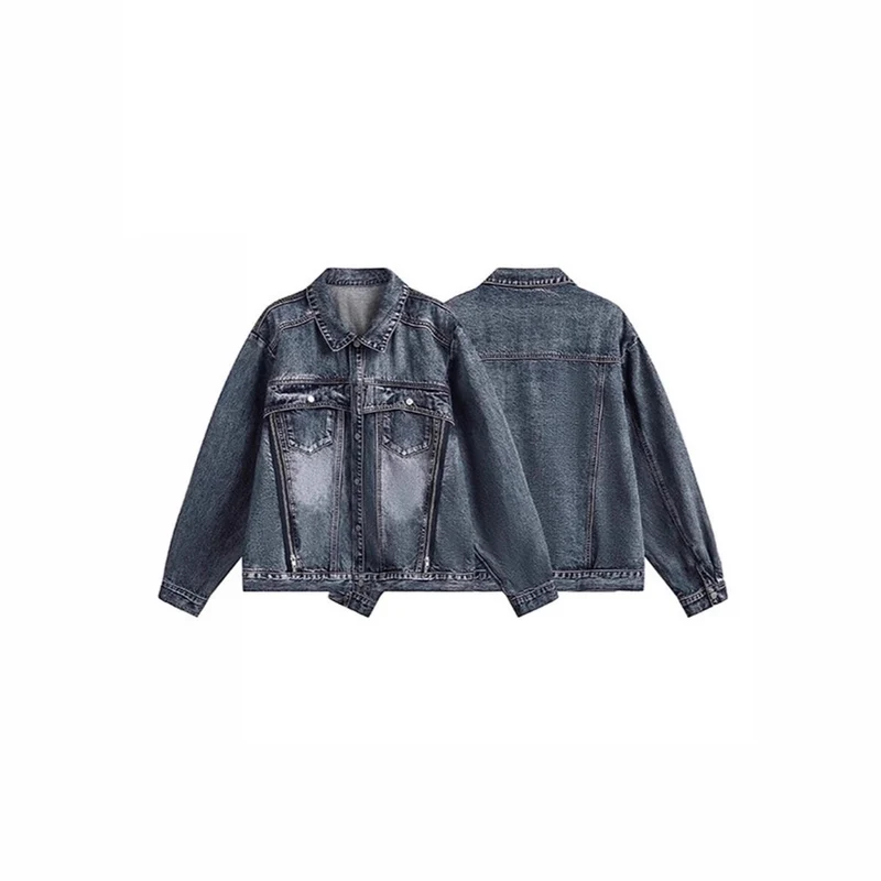 Damen Coole Oversized Jeansjacke Nord Taschen