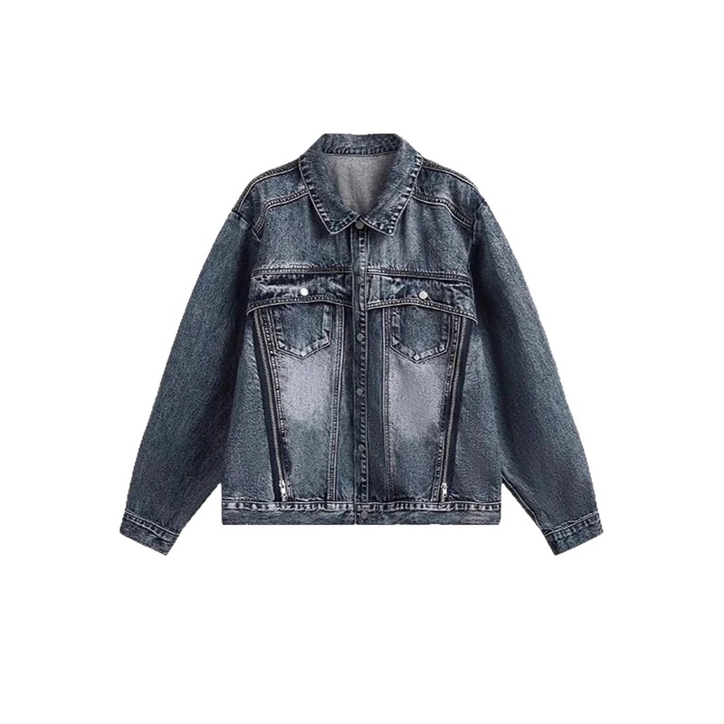 Damen Coole Oversized Jeansjacke Nord Taschen