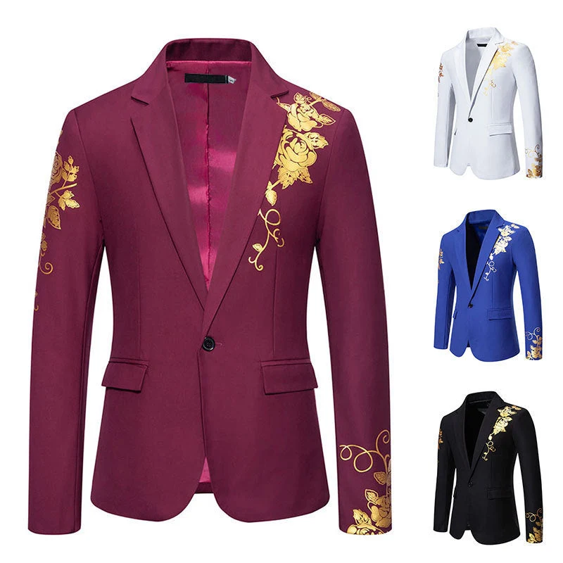 Herren eleganter Blazer mit floralem Goldmuster