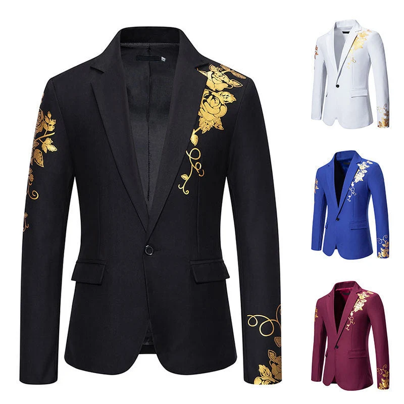 Herren eleganter Blazer mit floralem Goldmuster
