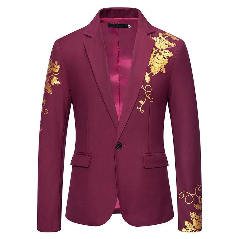 Herren eleganter Blazer mit floralem Goldmuster