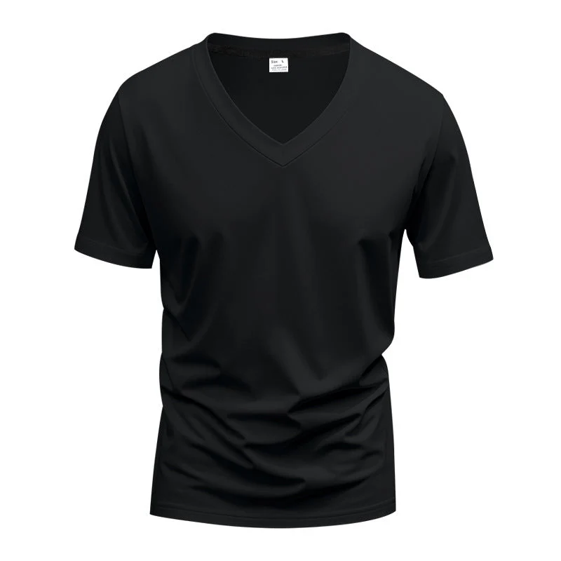 Herren nan klassisches V-Ausschnitt T-Shirt aus feinem Baumwolljersey mit verstärktem Nackenband und Doppelnaht Nord Taschen