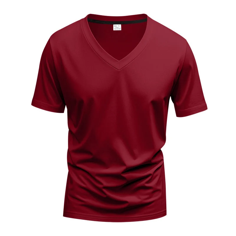 Herren nan klassisches V-Ausschnitt T-Shirt aus feinem Baumwolljersey mit verstärktem Nackenband und Doppelnaht Nord Taschen