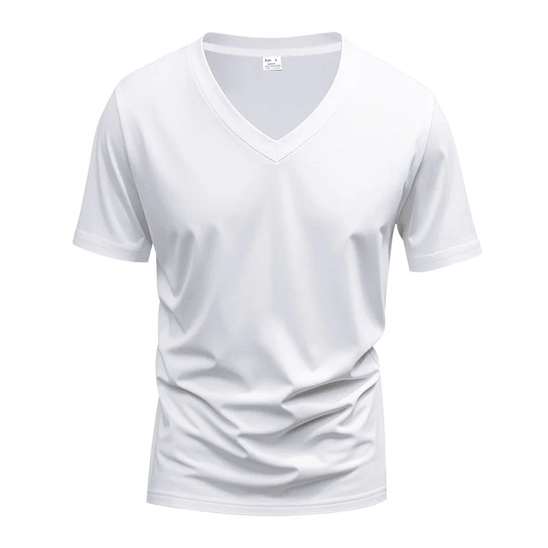 Herren nan klassisches V-Ausschnitt T-Shirt aus feinem Baumwolljersey mit verstärktem Nackenband und Doppelnaht Nord Taschen