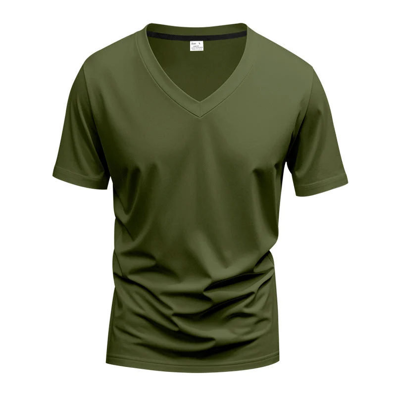 Herren nan klassisches V-Ausschnitt T-Shirt aus feinem Baumwolljersey mit verstärktem Nackenband und Doppelnaht Nord Taschen