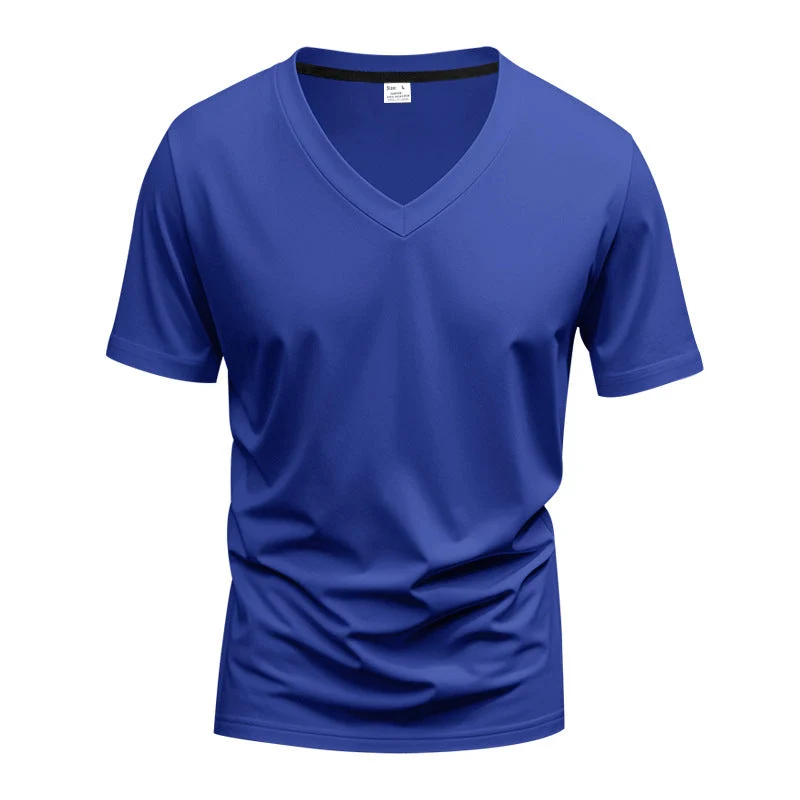 Herren nan klassisches V-Ausschnitt T-Shirt aus feinem Baumwolljersey mit verstärktem Nackenband und Doppelnaht Nord Taschen