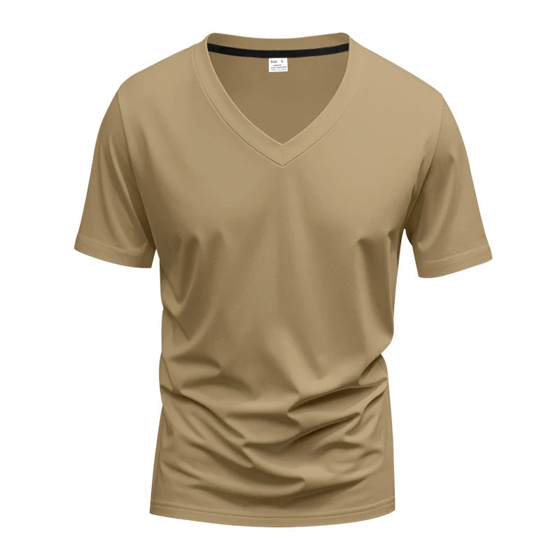 Herren nan klassisches V-Ausschnitt T-Shirt aus feinem Baumwolljersey mit verstärktem Nackenband und Doppelnaht Nord Taschen