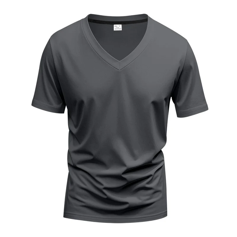 Herren nan klassisches V-Ausschnitt T-Shirt aus feinem Baumwolljersey mit verstärktem Nackenband und Doppelnaht Nord Taschen